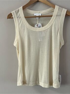 Topshop Cream Ribbed Scoop Neck semi sheer Tank Top ladies size xs 0 2
